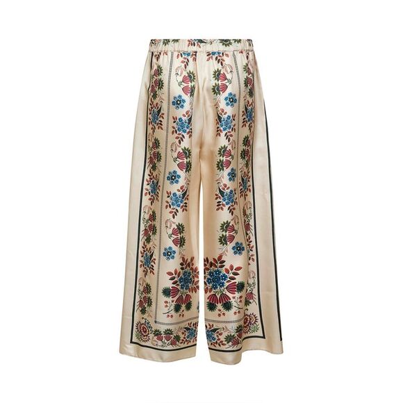 Max Mara Weekend Women Ivory Printed Silk Twill Wkdsnack Trousers - Picture 2 of 2